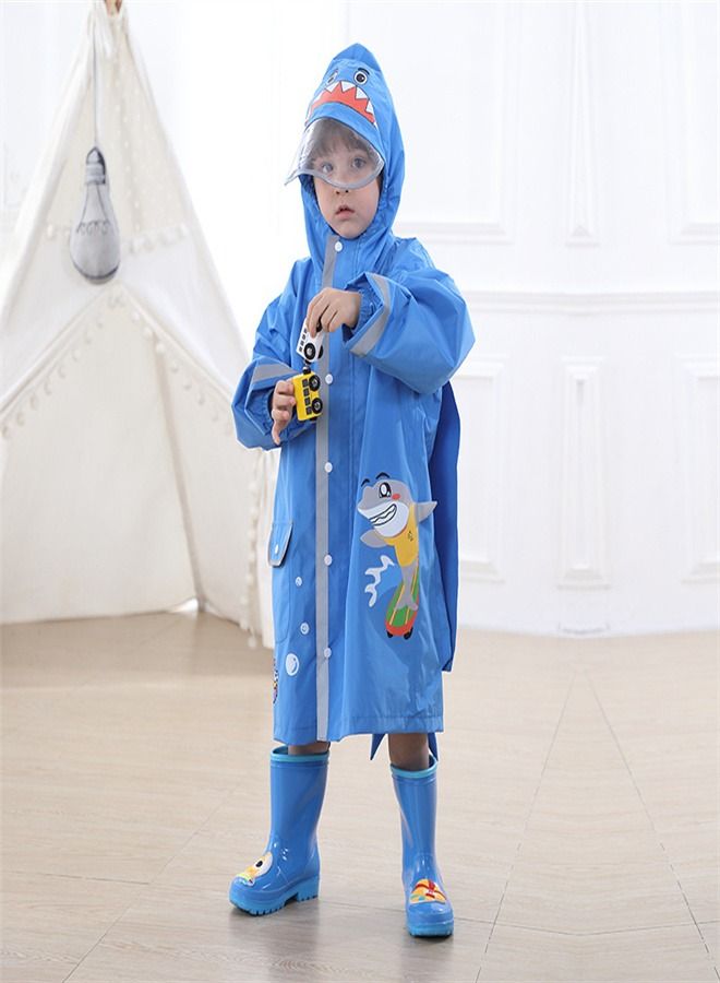 Loquat Children's Raincoat Full Picture Printed Thin Hooded Poncho Blue  - Image 1