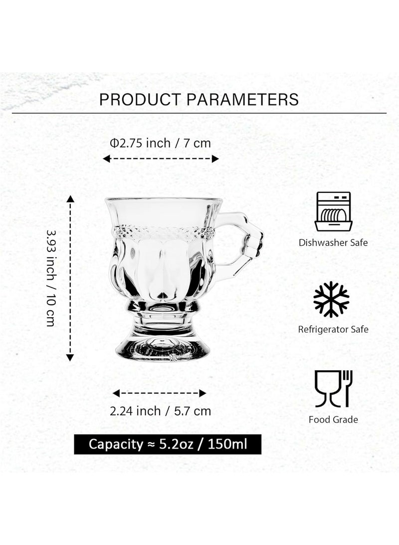 GuRiver 6-Pack Glass Coffee Mug, Clear Espresso Cups with Handles, Glass Coffee Cups for Latte, Cappuccino, Mocha, Hot Chocolate, Tea, Juice, Hot or Iced Beverage 150ML - Image 2