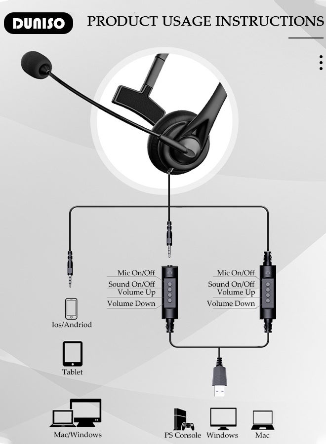 DUNISO Wired Headset with Microphone Call Center Headset Corded Business Headphone Classical Fashion Lightweight Comfortable Wired Customer Service Headphone for Home Call Center Telemarketing Portable Business Headset for Offices, Insurance, Customer  - Image 2