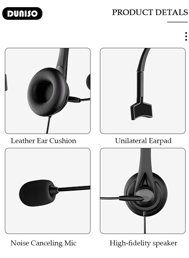 DUNISO Wired Headset with Microphone Call Center Headset Corded Business Headphone Classical Fashion Lightweight Comfortable Wired Customer Service Headphone for Home Call Center Telemarketing Portable Business Headset for Offices, Insurance, Customer  - Image 5