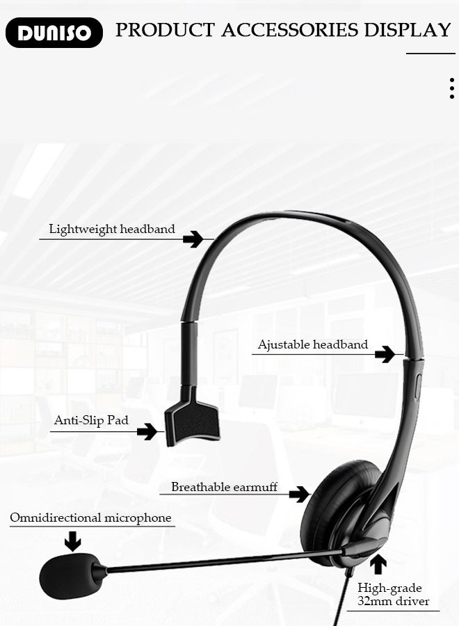 DUNISO Wired Headset with Microphone Call Center Headset Corded Business Headphone Classical Fashion Lightweight Comfortable Wired Customer Service Headphone for Home Call Center Telemarketing Portable Business Headset for Offices, Insurance, Customer  - Image 3