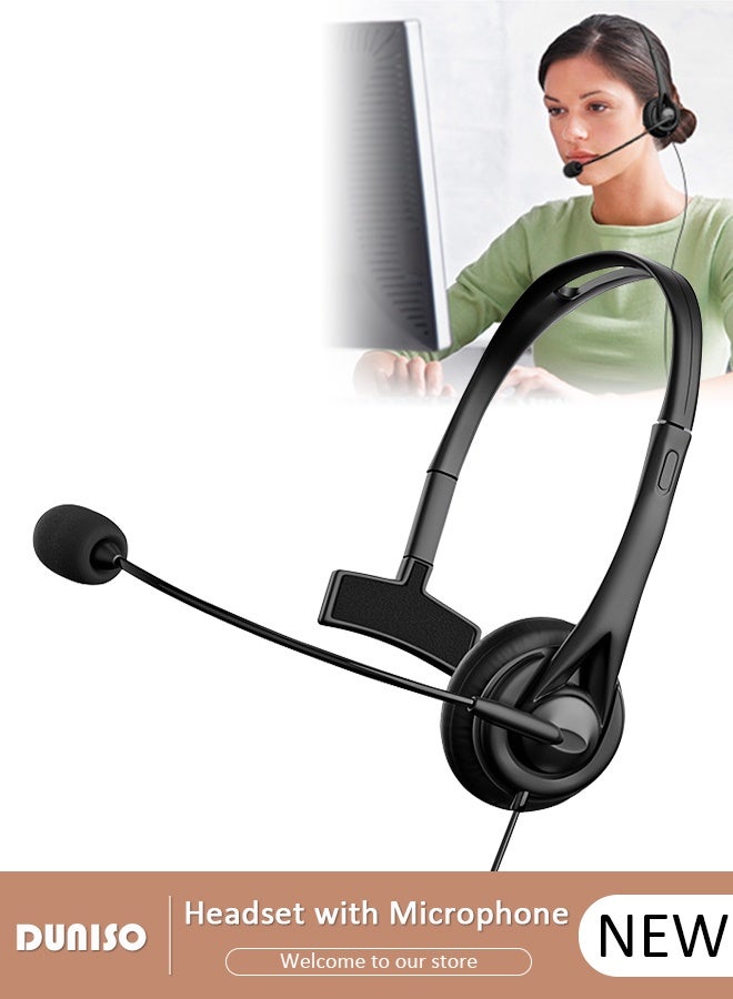 DUNISO Wired Headset with Microphone Call Center Headset Corded Business Headphone Classical Fashion Lightweight Comfortable Wired Customer Service Headphone for Home Call Center Telemarketing Portable Business Headset for Offices, Insurance, Customer  - Image 1