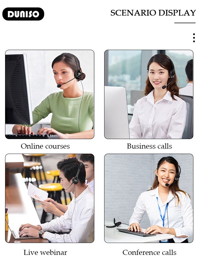 DUNISO Wired Headset with Microphone Call Center Headset Corded Business Headphone Classical Fashion Lightweight Comfortable Wired Customer Service Headphone for Home Call Center Telemarketing Portable Business Headset for Offices, Insurance, Customer  - Image 4