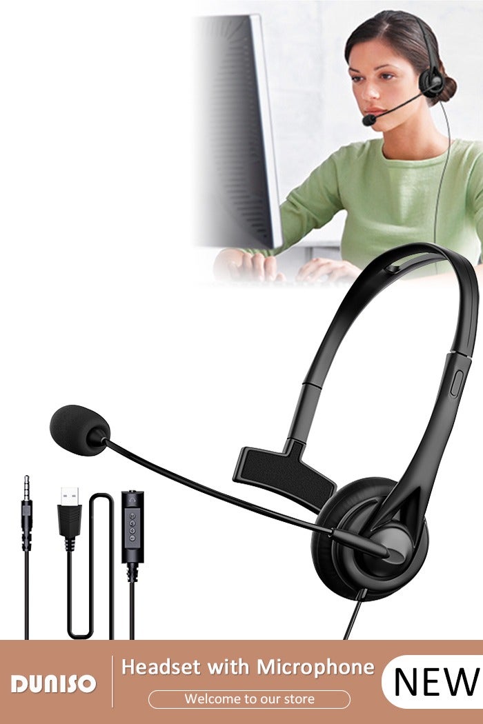 DUNISO Wired Headset with Microphone Call Center Headset Corded Business Headphone Classical Fashion Lightweight Comfortable Wired Customer Service Headphone for Home Call Center Telemarketing Portable Business Headset for Offices, Insurance, Customer - Image 1