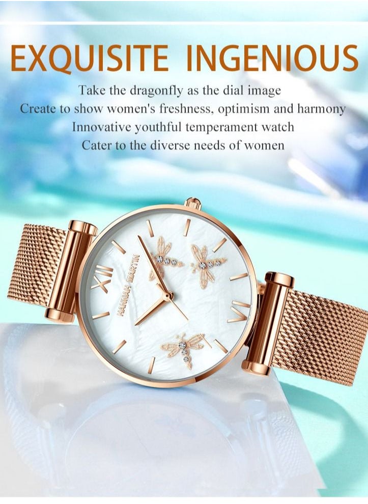 Hannah Martin - Dragonfly Design Luxury Pearl Oyster Scallop Japan Quartz Akoya Pearl Shell Stainless Steel Women Watch - Image 1