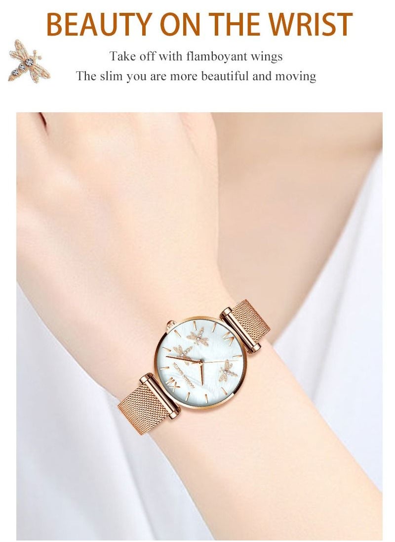 Hannah Martin - Dragonfly Design Luxury Pearl Oyster Scallop Japan Quartz Akoya Pearl Shell Stainless Steel Women Watch - Image 1