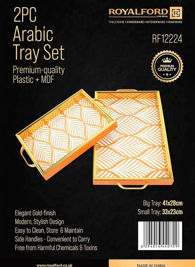 Royalford 2-Piece Arabic Style Tray Set Elegant Gold Finish With Handles Stackable Easy to Clean Convenient to Store - Image 2