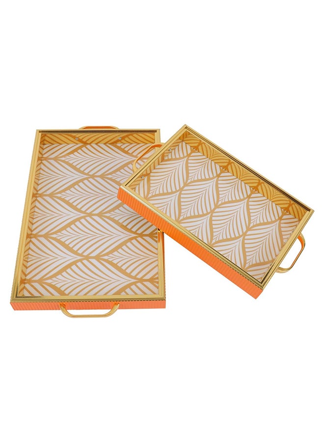 Royalford 2-Piece Arabic Style Tray Set Elegant Gold Finish With Handles Stackable Easy to Clean Convenient to Store - Image 1