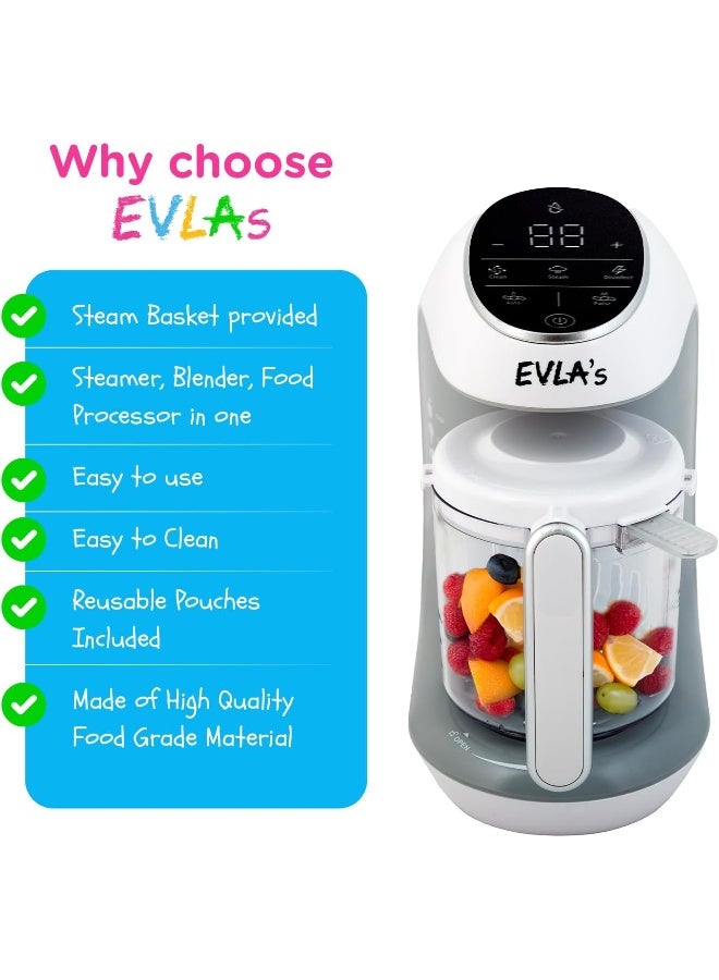 EVLA'S صانع طعام الأطفال من EVLA - خلاط ومطحنة وبخار لطهي ومزج طعام الأطفال الصحي في دقائق - تنظيف ذاتي - تحكم بشاشة لمس - حجم واحد - أبيض - Image 2