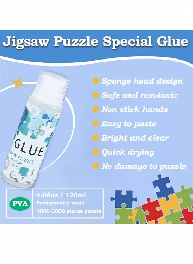 Puzzle Glue with Sponge Head, Jigsaw Puzzle Glue for Kids, Puzzle Glue Clear with Applicator, Water-Soluble Special Craft Puzzle Glue, Puzzle Saver for 1000/1500/3000 Pieces of Puzzle 120ML  - Image 2