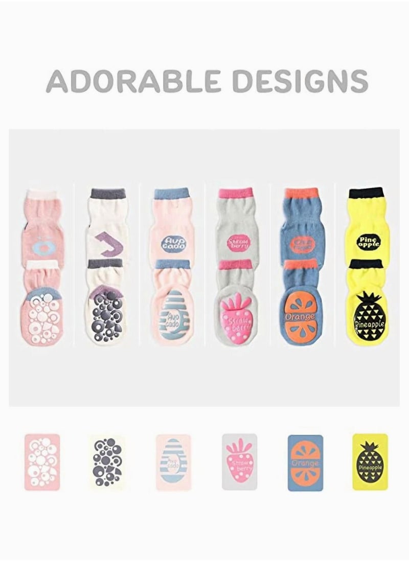 Captaintech Baby Anti-Slip Socks,Ankle Cotton Socks Pack of 6, Spring and Autumn Cartoon Fruit Dispensing Non-slip Floor Socks for Babies, Children's Toddler Girls Socks  - Image 4