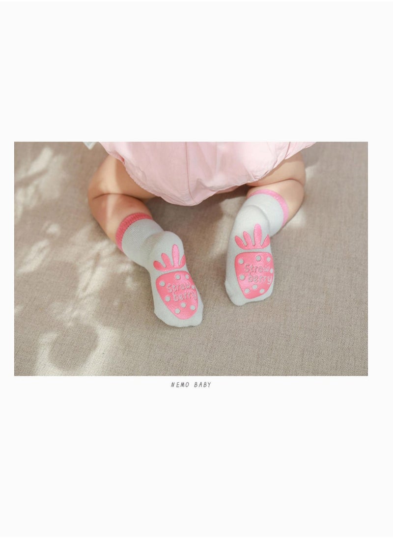 Captaintech Baby Anti-Slip Socks,Ankle Cotton Socks Pack of 6, Spring and Autumn Cartoon Fruit Dispensing Non-slip Floor Socks for Babies, Children's Toddler Girls Socks  - Image 5