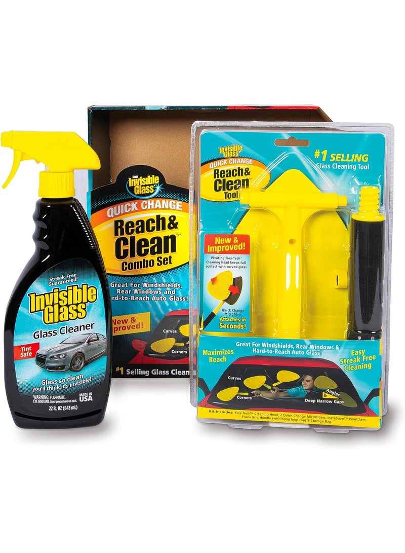 Invisible Glass Invisible Glass 99050 Reach & Clean Glass Windshield Cleaner Tool Combo Kit with Premium Spray Glass Cleaner, Extendable Handle, (2) Reusable Quick Change Microfibers, and Storage Bag - Image 1
