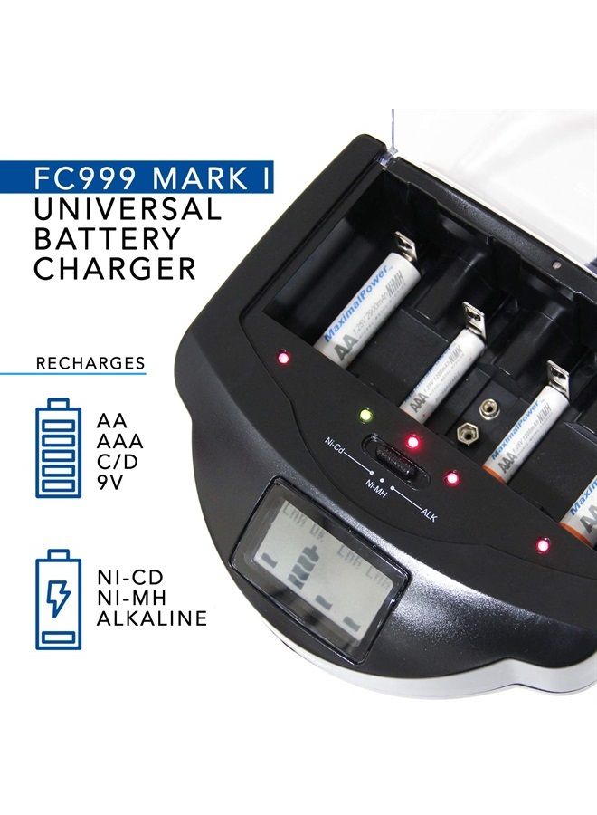 MaximalPower FC999 Universal Rapid Charger for Alkaline, RAM, Ni-MH, Ni-CD, AA, AAA, C, D, 9V Batteries,Black  - Image 2
