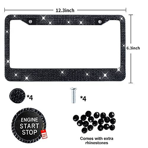 MIUINCY 2Pack Black Rhinestone License Plate Frames with Premium Gift Box,License Plate Frame for Women Men, Luxury Handmade, Diamon Firm Waterproof - Image 2
