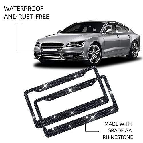 MIUINCY 2Pack Black Rhinestone License Plate Frames with Premium Gift Box,License Plate Frame for Women Men, Luxury Handmade, Diamon Firm Waterproof - Image 4