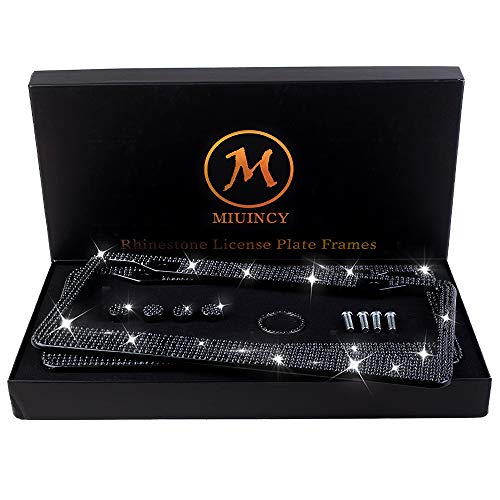 MIUINCY 2Pack Black Rhinestone License Plate Frames with Premium Gift Box,License Plate Frame for Women Men, Luxury Handmade, Diamon Firm Waterproof - Image 1