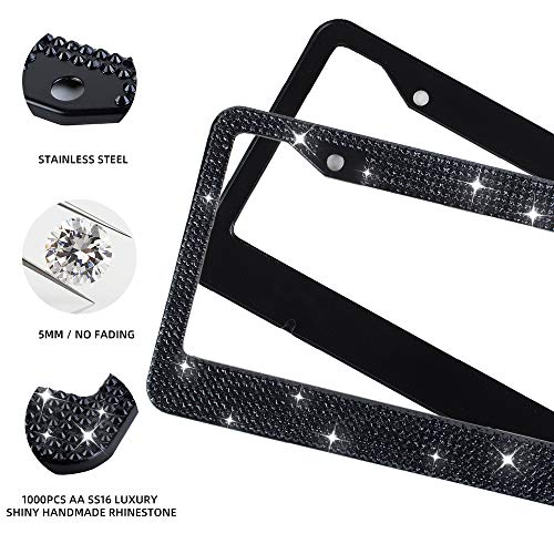 MIUINCY 2Pack Black Rhinestone License Plate Frames with Premium Gift Box,License Plate Frame for Women Men, Luxury Handmade, Diamon Firm Waterproof - Image 3