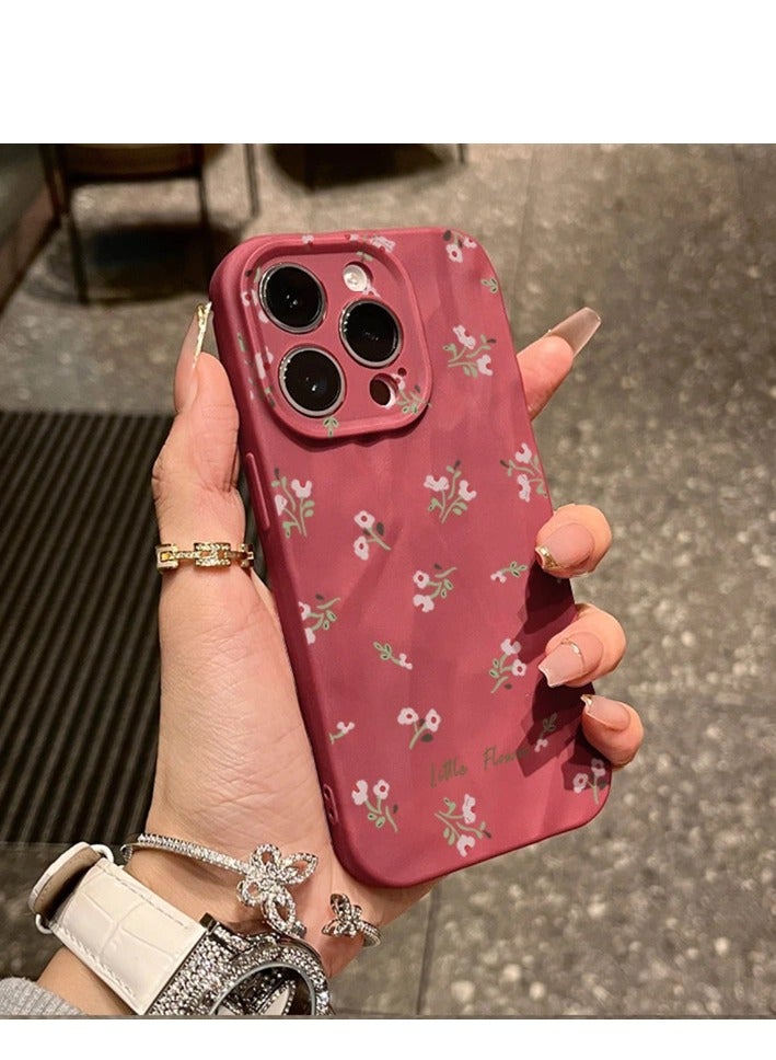 NIBEMINENT Floral Print Protective TPU Case Cover For IPhone 16, Wine Red