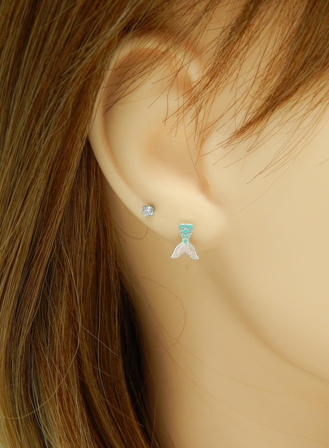 آيسروز أقراط صغيرة بتصميم ذيل حورية البحر من الفضة الإسترليني عيار 925، إصدار محدود، مضادة للحساسية، رقم 43542 - Image 4