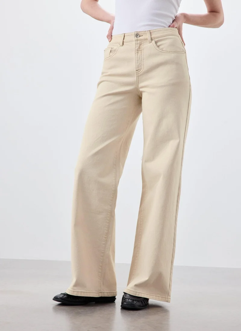 Matalan Ecru Stretch Wide Leg Jeans