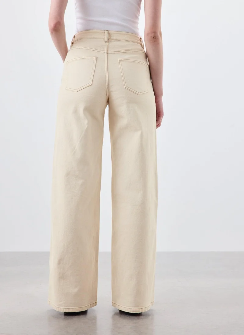 Matalan Ecru Stretch Wide Leg Jeans
