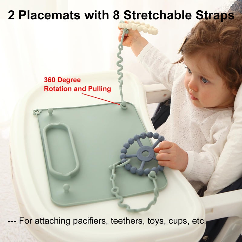 Seposeve 2 Pack Baby Silicone Mat, with Suction Base and 8 Stretchable Straps, Seposeve Baby Placemats, Activity Mat for Infants to Toddlers, Keeps Babies Essentials Off The Floor, Green Blue - Image 5