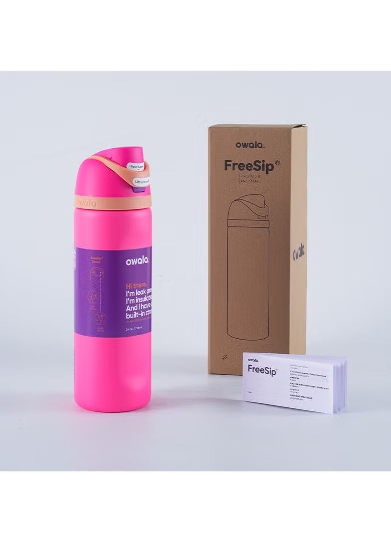 Owala - Owala FreeSip Insulated Stainless Steel Water Bottle with Straw for Sports and Travel, BPA-Free, 24-Ounce, Pink - Image 1