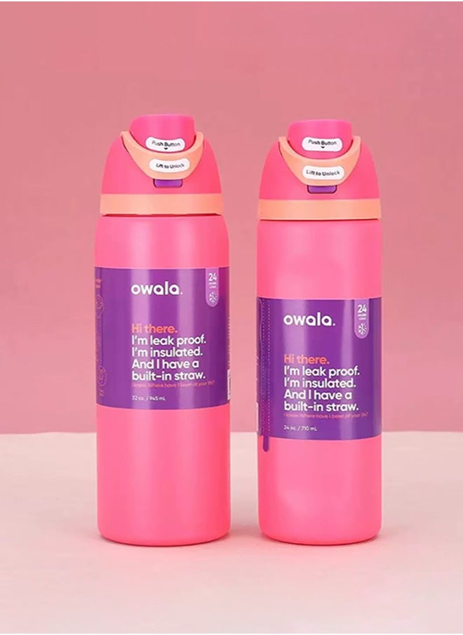 Owala - Owala FreeSip Insulated Stainless Steel Water Bottle with Straw for Sports and Travel, BPA-Free, 24-Ounce, Pink - Image 1