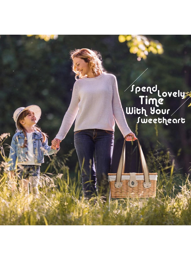 Jolly Home JOLLY HOME Picnic Basket for 2 Persons, Handmade Wicker Picnic Basket with Two Woven Canvas Handles & Washable Linen Lining, Natural Willow Hamper for Outdoor Picnic. Great Gift for Every Occasion  - Image 1
