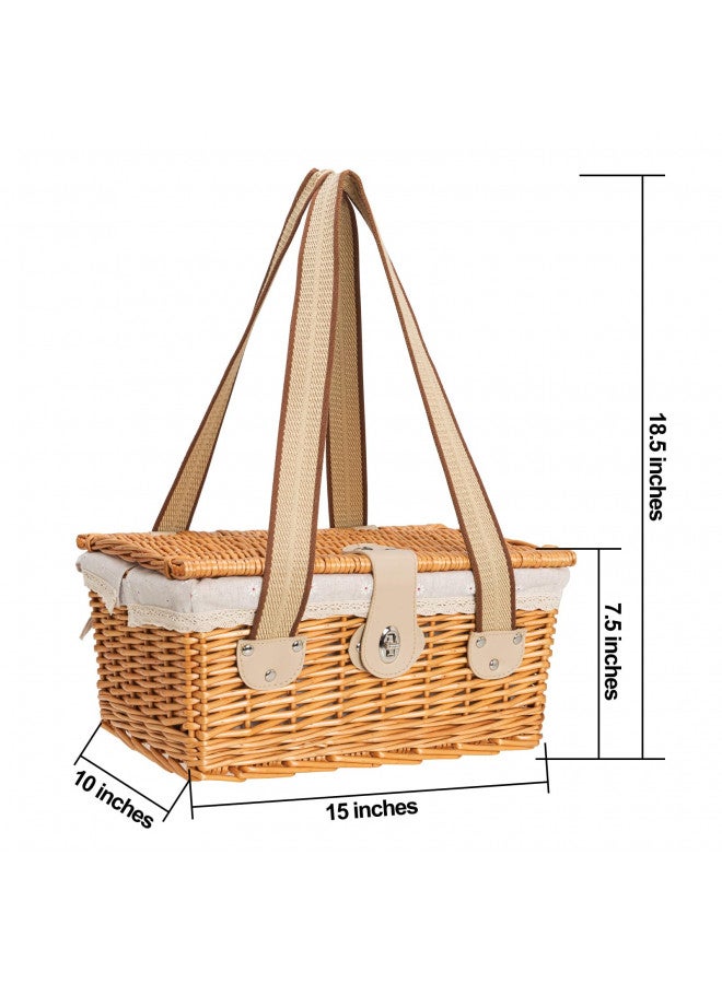 Jolly Home JOLLY HOME Picnic Basket for 2 Persons, Handmade Wicker Picnic Basket with Two Woven Canvas Handles & Washable Linen Lining, Natural Willow Hamper for Outdoor Picnic. Great Gift for Every Occasion  - Image 3