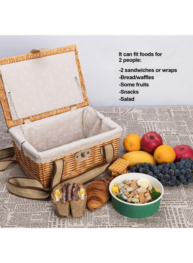 Jolly Home JOLLY HOME Picnic Basket for 2 Persons, Handmade Wicker Picnic Basket with Two Woven Canvas Handles & Washable Linen Lining, Natural Willow Hamper for Outdoor Picnic. Great Gift for Every Occasion  - Image 4