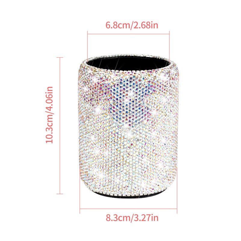 KEYPOWER Crystal Pencil Pen Pot Holder Box Bling Rhinestone Pen Organizer Holder Cosmetic Pencil Container Comb Brushes Personalized (Round)(AB Color) - Image 4