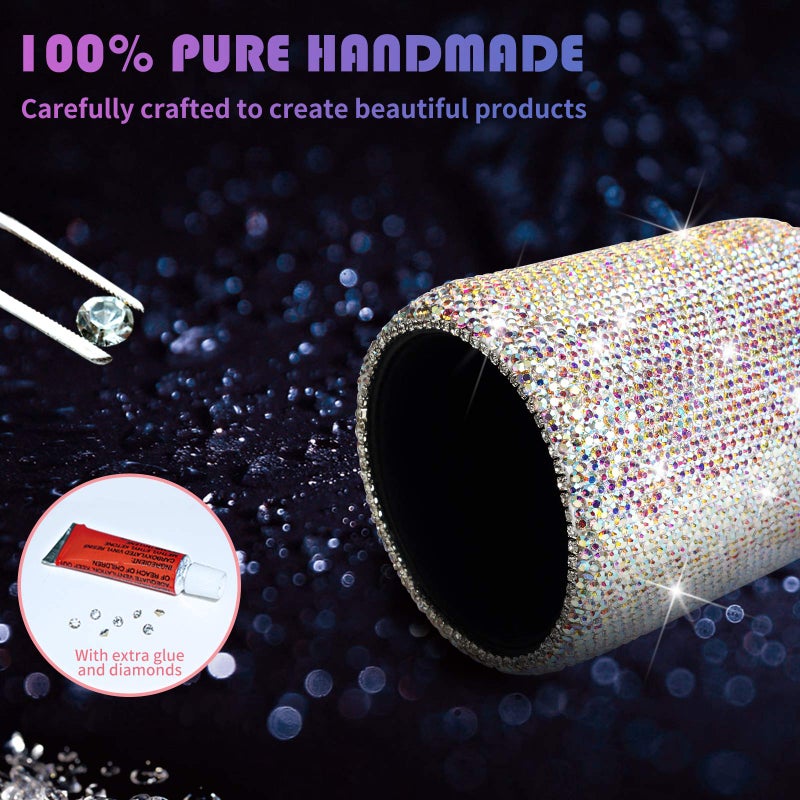 KEYPOWER Crystal Pencil Pen Pot Holder Box Bling Rhinestone Pen Organizer Holder Cosmetic Pencil Container Comb Brushes Personalized (Round)(AB Color) - Image 2