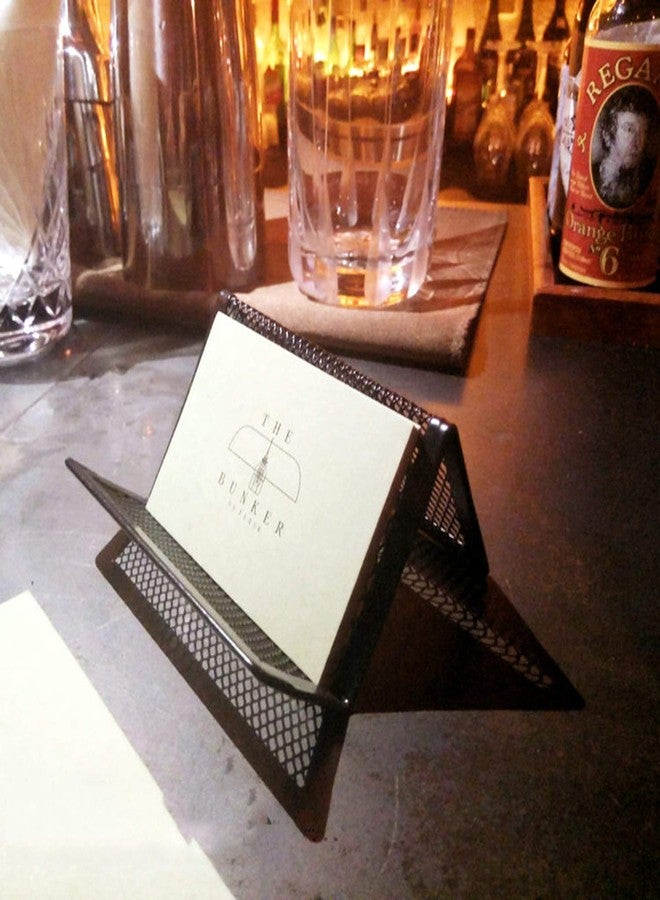 رولينج حامل بطاقات عمل متعدد الوظائف من رويلينغ، قطعتان، منظم بطاقات عمل شبكي معدني من النوع N للمكتب - حامل لـ 50 بطاقة اسم - حامل عرض بطاقات العمل وحامل للهاتف (أسود) - Image 5