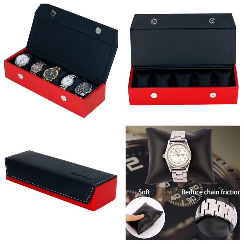 Hard Craft Watch Box Organizer Vegan Leather for 5 Watches - Image 3
