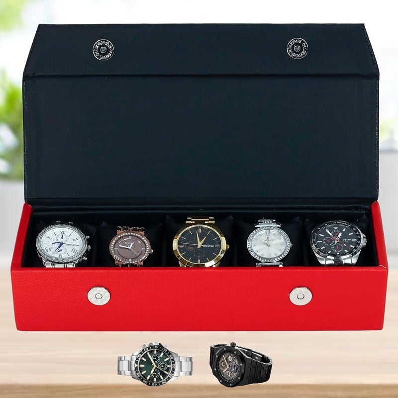 Hard Craft Watch Box Organizer Vegan Leather for 5 Watches - Image 1