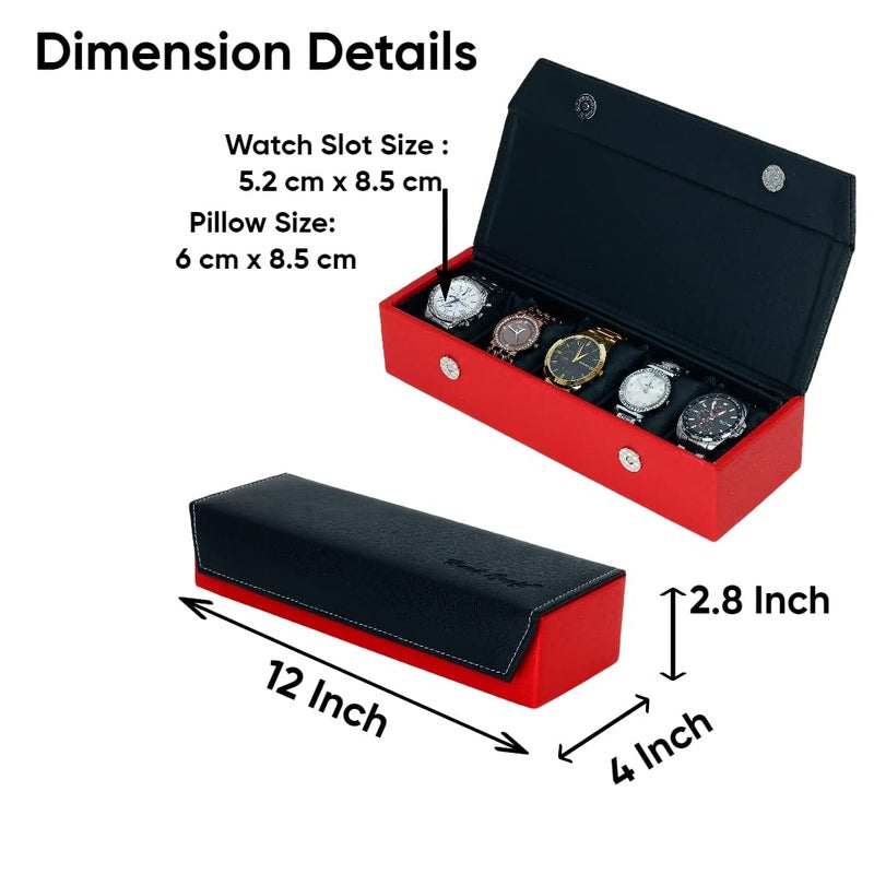 Hard Craft Watch Box Organizer Vegan Leather for 5 Watches - Image 5