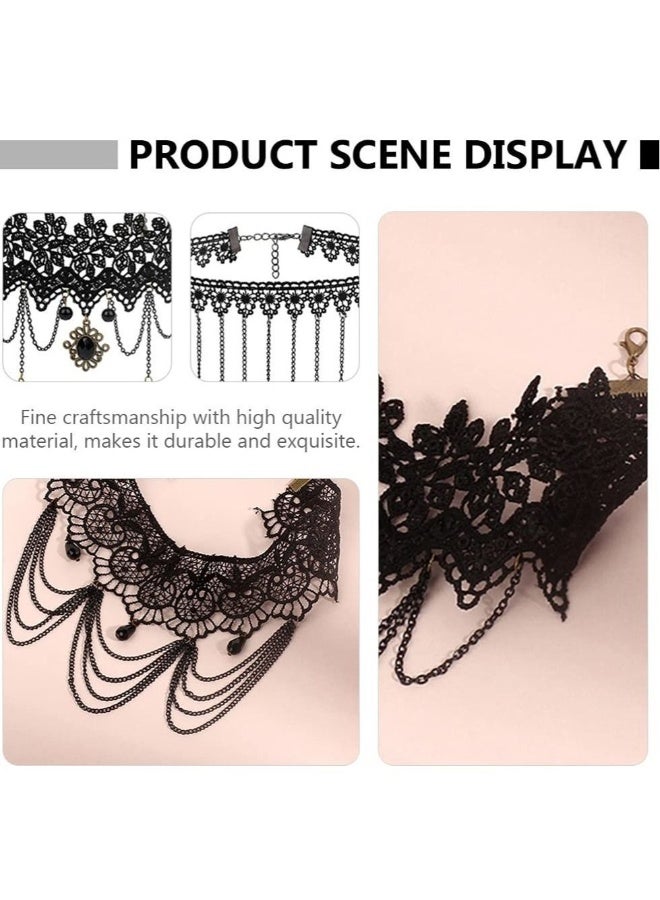 Choker Necklace for Women Girls, 3pcs Lace Vintage Neck, Black Classic Velvet Stretch Tattoo Girl Party Wedding Supplies - Image 3