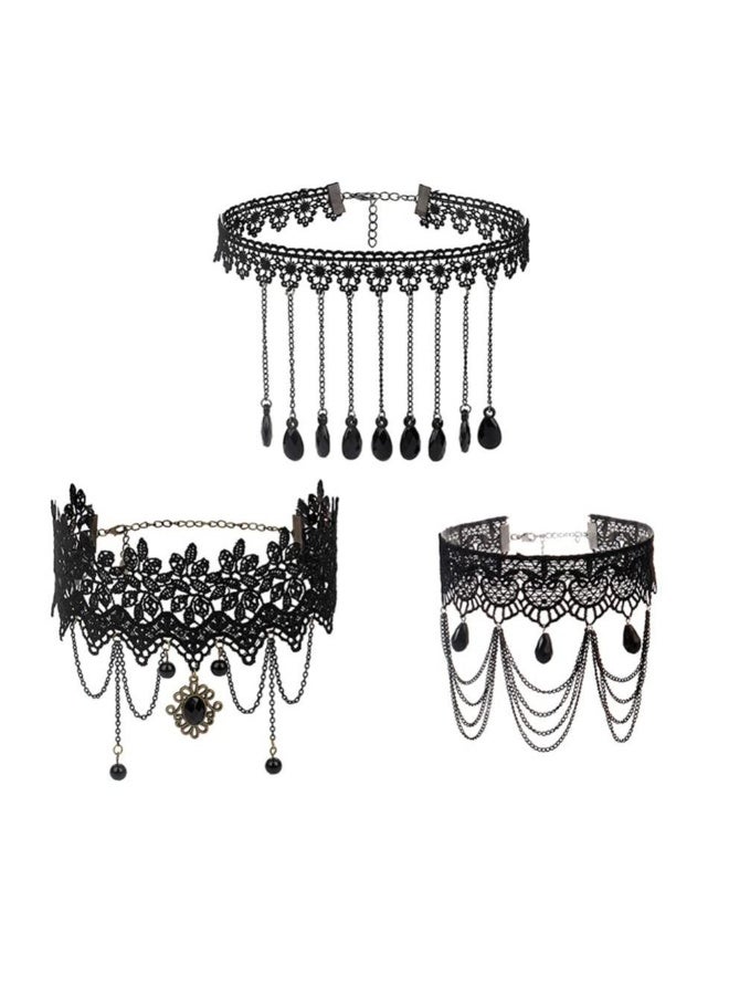 Choker Necklace for Women Girls, 3pcs Lace Vintage Neck, Black Classic Velvet Stretch Tattoo Girl Party Wedding Supplies - Image 1