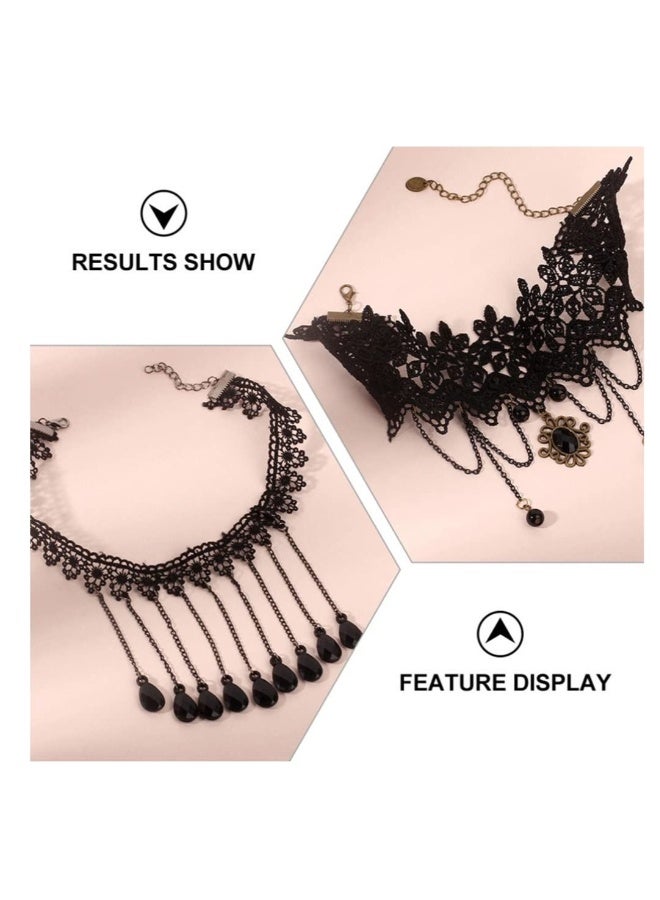 Choker Necklace for Women Girls, 3pcs Lace Vintage Neck, Black Classic Velvet Stretch Tattoo Girl Party Wedding Supplies - Image 4
