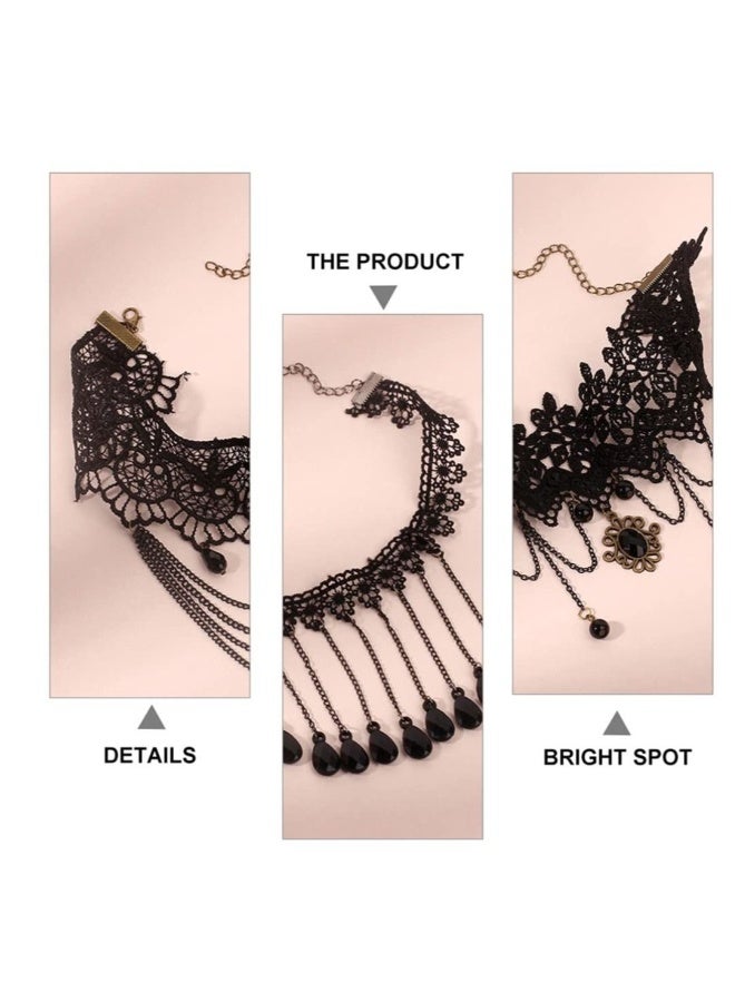 Choker Necklace for Women Girls, 3pcs Lace Vintage Neck, Black Classic Velvet Stretch Tattoo Girl Party Wedding Supplies - Image 5
