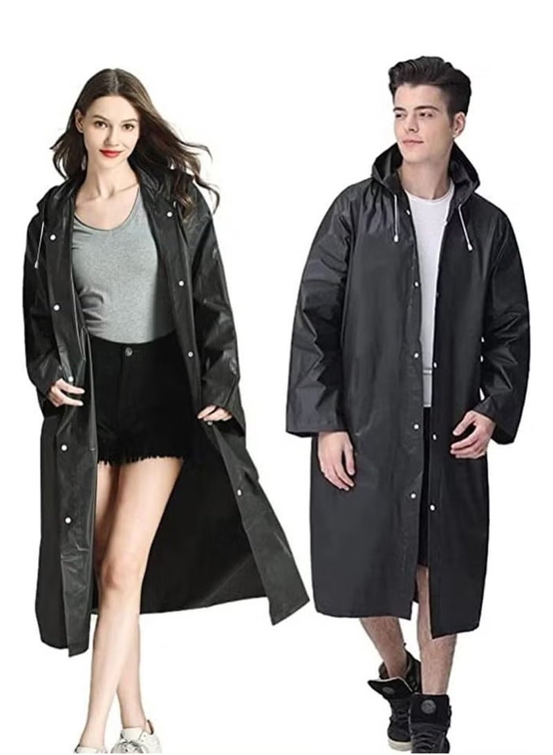 Raincoat for Adults Reusable, 1Pcs Thickened Transparent Light Rainwear with Hood and Elastic Cuff Sleeves, EVA Rain Ponchos Rain Jackets Raincoat for Men Women, for Family Fishing Travel (Black) - Image 1