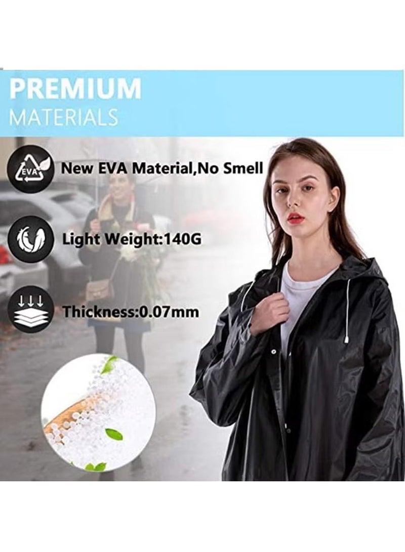Raincoat for Adults Reusable, 1Pcs Thickened Transparent Light Rainwear with Hood and Elastic Cuff Sleeves, EVA Rain Ponchos Rain Jackets Raincoat for Men Women, for Family Fishing Travel (Black) - Image 4