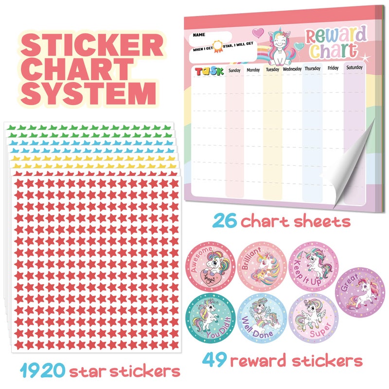 yasest Reward Chart for Kids – Unicorn Magnetic Kids Behavior Chart, Pad with 26 Chore Charts, 1920 Star Stickers, 49 Incentive Stickers, Responsibility Chart for Kids Girls Toddlers - Kids Chore Chart - Image 2