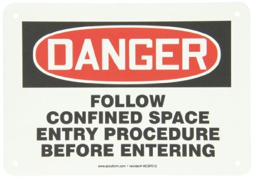 Accuform MCSP012VP Plastic Safety Sign, Legend"DANGER FOLLOW CONFINED SPACE ENTRY PROCEDURE BEFORE ENTERING", 7" Length - Image 1