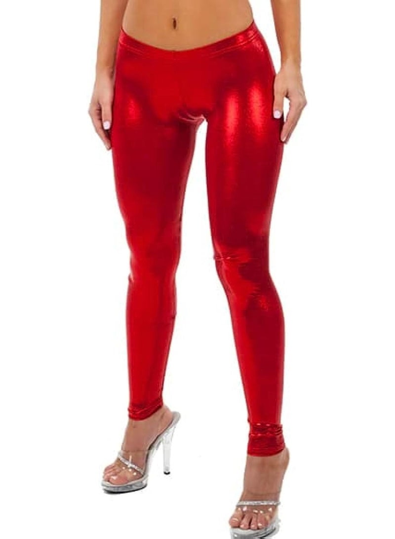 Women's Shiny Low Waist Skinny Leggings in Stretch Leather for Parties