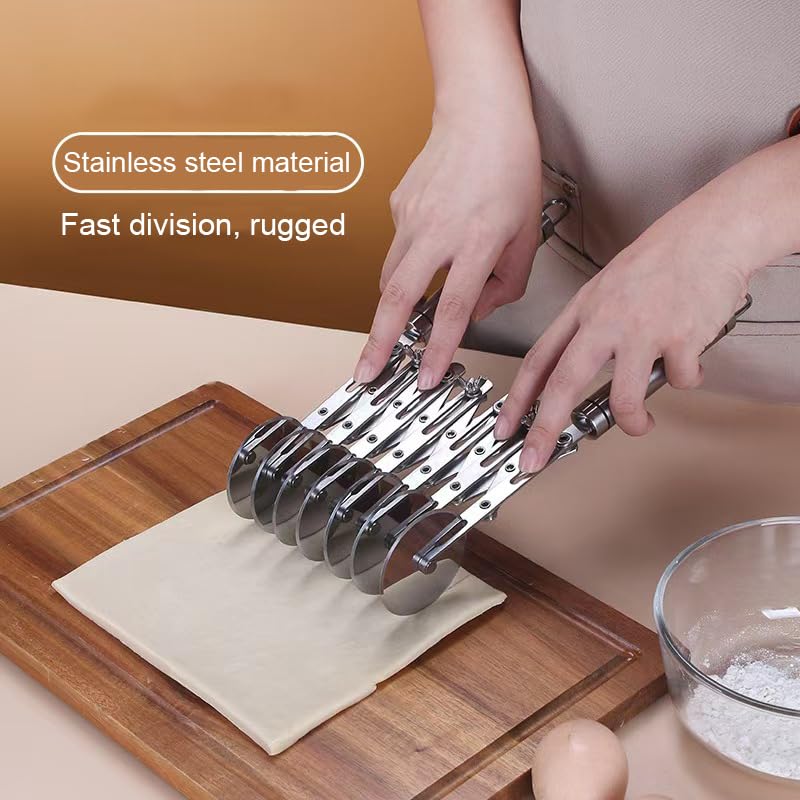 MTOMDY 7 Wheel Pastry Cutter Tool,Adjustable Pasta Cutter wheel with Handle, Stainless Steel Multiple Pasta Roller Cutter tools, Baking Roller Pizza Cutter Slicer - Image 4