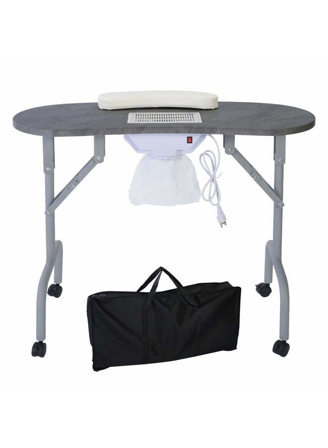 AGESISI Portable Manicure Table Foldable Nail Desk with Dust Collector Professional Nail Tech Table for Technician Spa Salon Workstation, Client Wrist Pad Carry Bag 4 Lockable Wheels, 36-inch, Black - Image 1