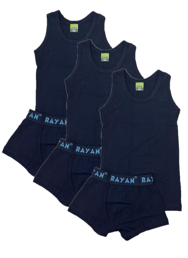 Rayan 3 - Sets  Boys/Kids Undershirt and Boxer Underwear Boy Set Navy Blue  - Image 1